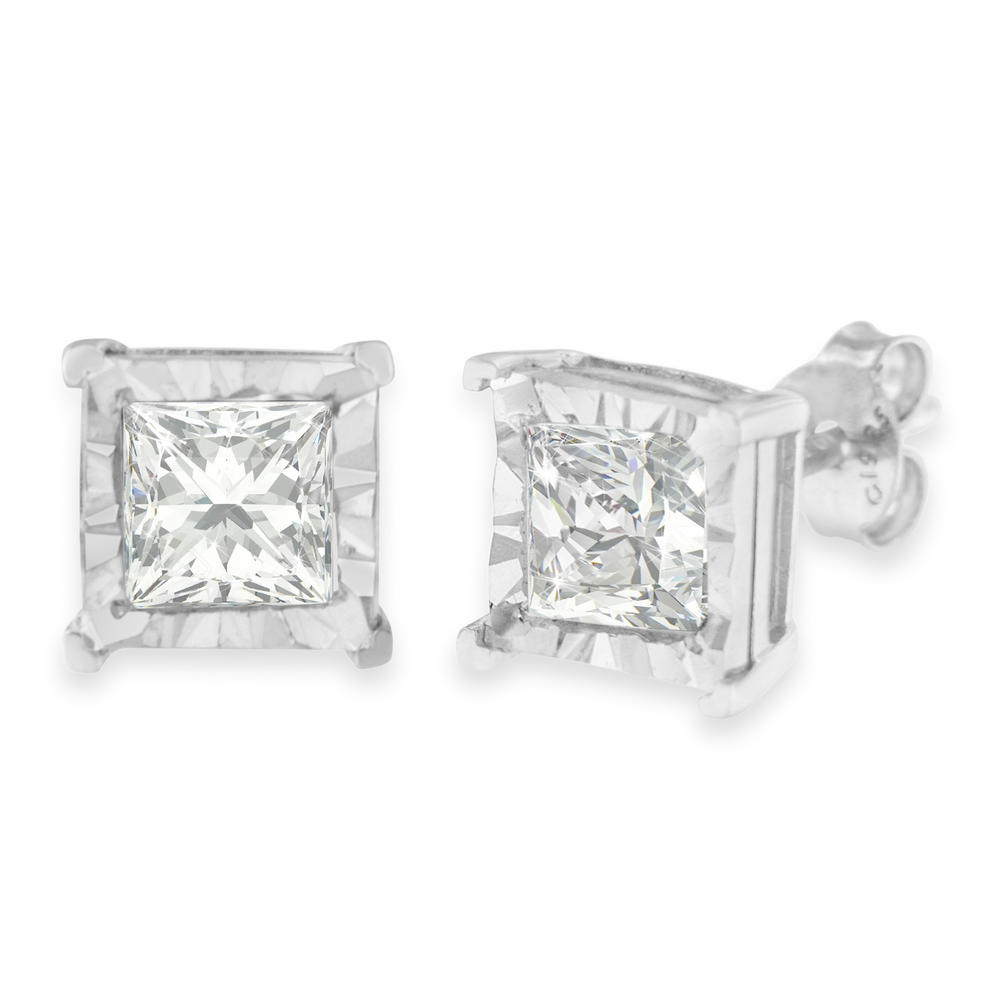 Sterling Silver 0.25ct TDW Princess Cut Diamond Stud Earrings (H-I,I2-I3)