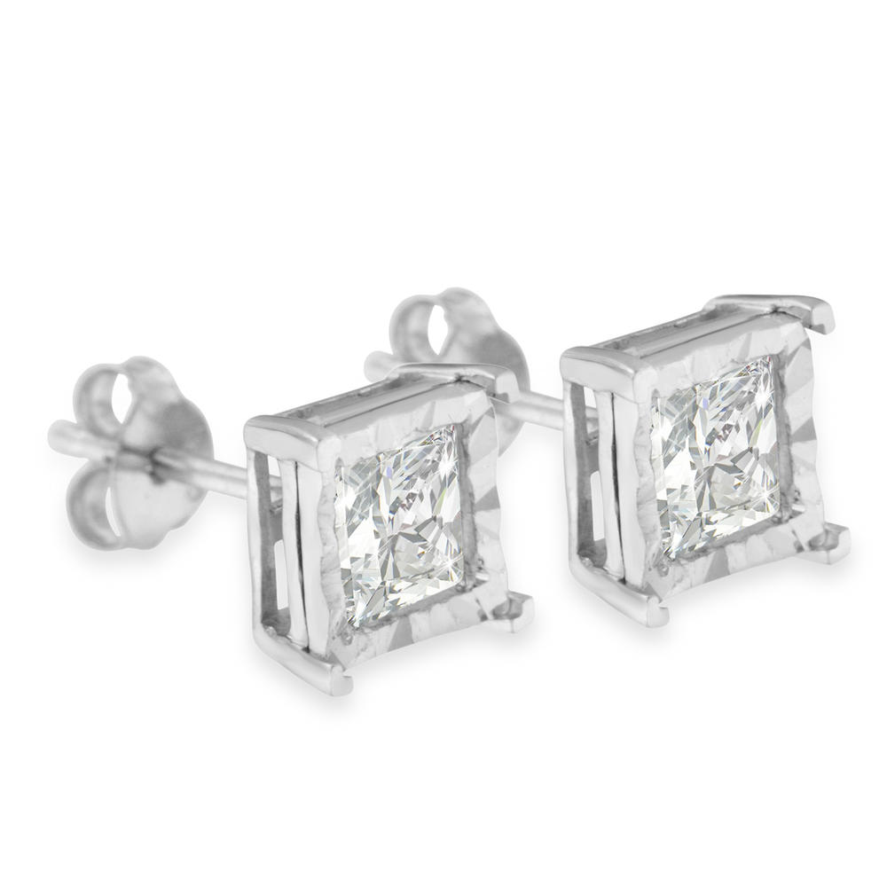 Sterling Silver 0.25ct TDW Princess Cut Diamond Stud Earrings (H-I,I2-I3)