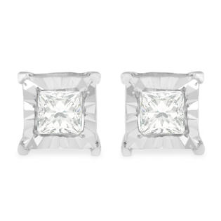 Sterling Silver 0 6ct Tdw Princess Cut Diamond Stud Earrings