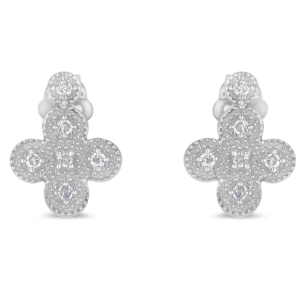 Sterling Silver 0.1ct TDW Art-Deco Inspired Cross Diamond Stud Earrings (I-J,I3)
