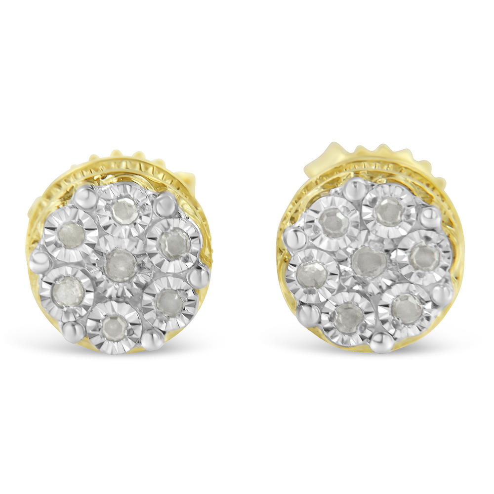 Yellow Solid gold Sterling Silver 0.15ct TDW Diamond Miracle Set Stud Earrings (I-J,I3 Promo)