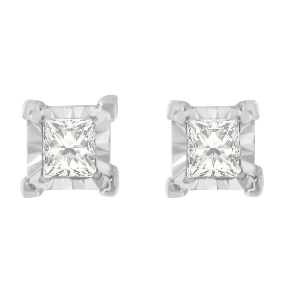 Sterling Silver 3/8ct. TDW Princess-cut Diamond Earrings(H-I,I2-I3)