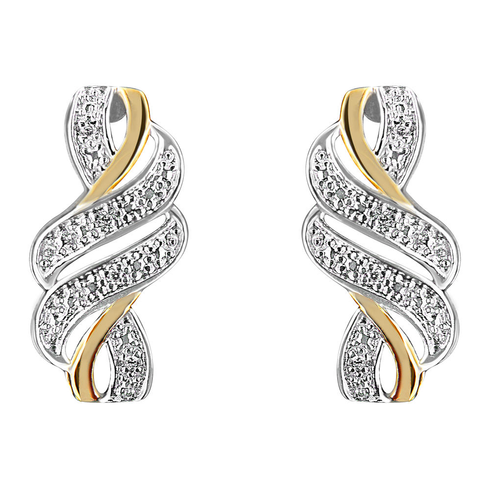 Yellow Plated Sterling Silver 0.08ct TDW Round Cut Diamond Swirl Earrings (H-I,I2)
