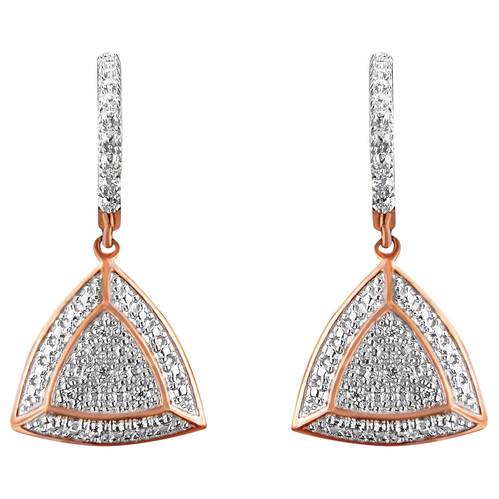 Rose Gold Plated Sterling Silver 0.03ct TDW Round Cut Diamond Fashion Dangle Earrings (H-I,I2)