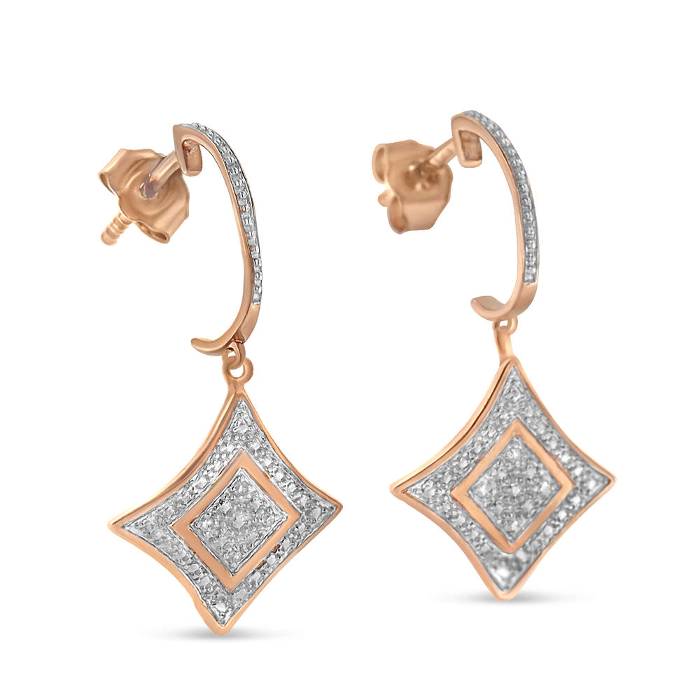 Rose Gold Plated Sterling Silver 0.04ct TDW Round Cut Diamond Cushion Dangle Earrings (H-I,I2)