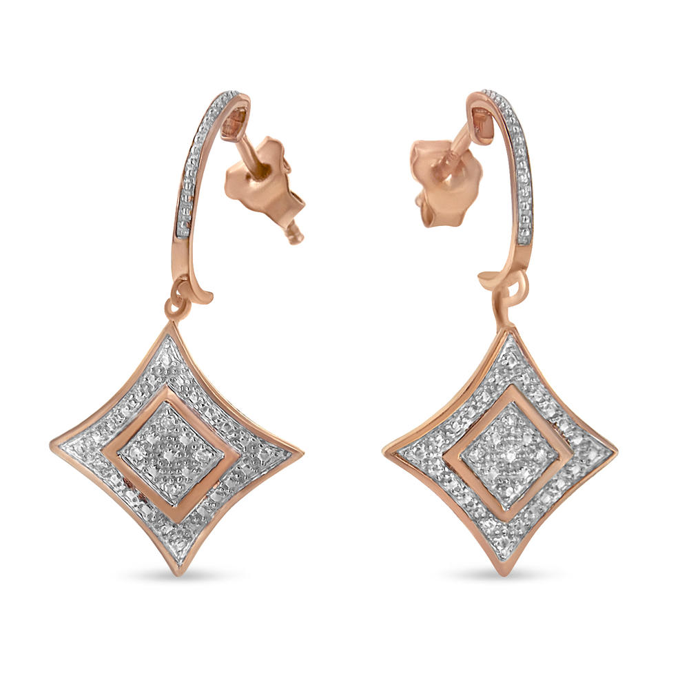 Rose Gold Plated Sterling Silver 0.04ct TDW Round Cut Diamond Cushion Dangle Earrings (H-I,I2)