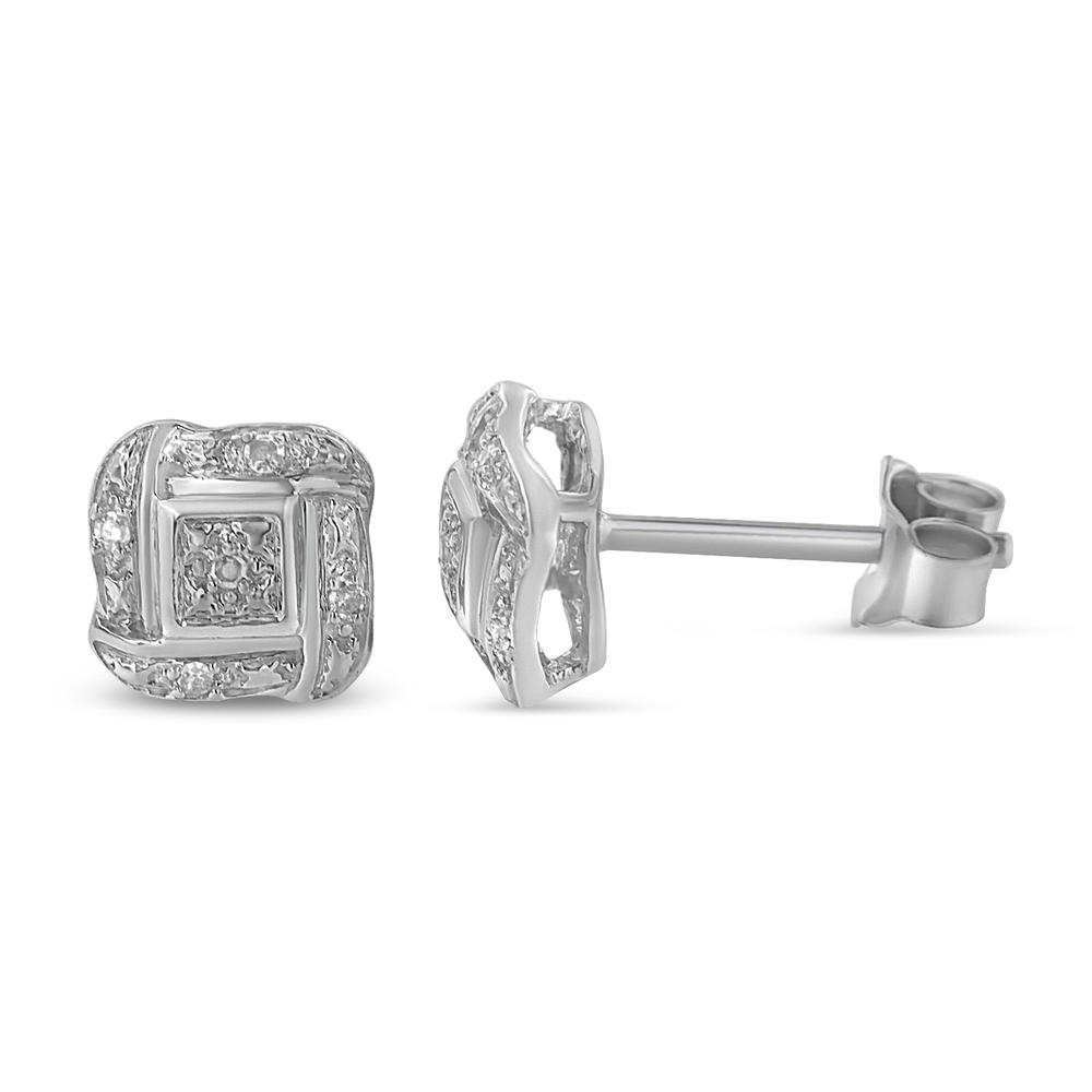 Sterling Silver 0.04ct TDW Round Cut Diamond Square Stud Earrings (H-I,I2)
