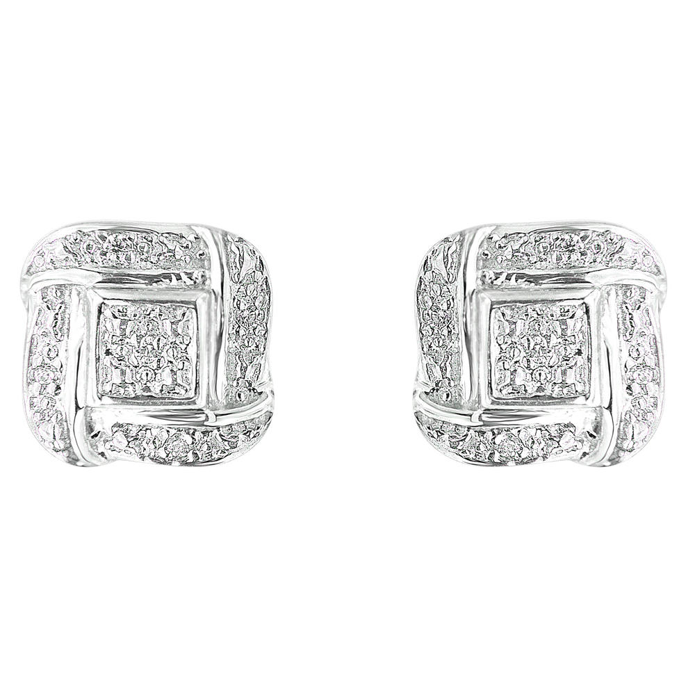 Sterling Silver 0.04ct TDW Round Cut Diamond Square Stud Earrings (H-I,I2)
