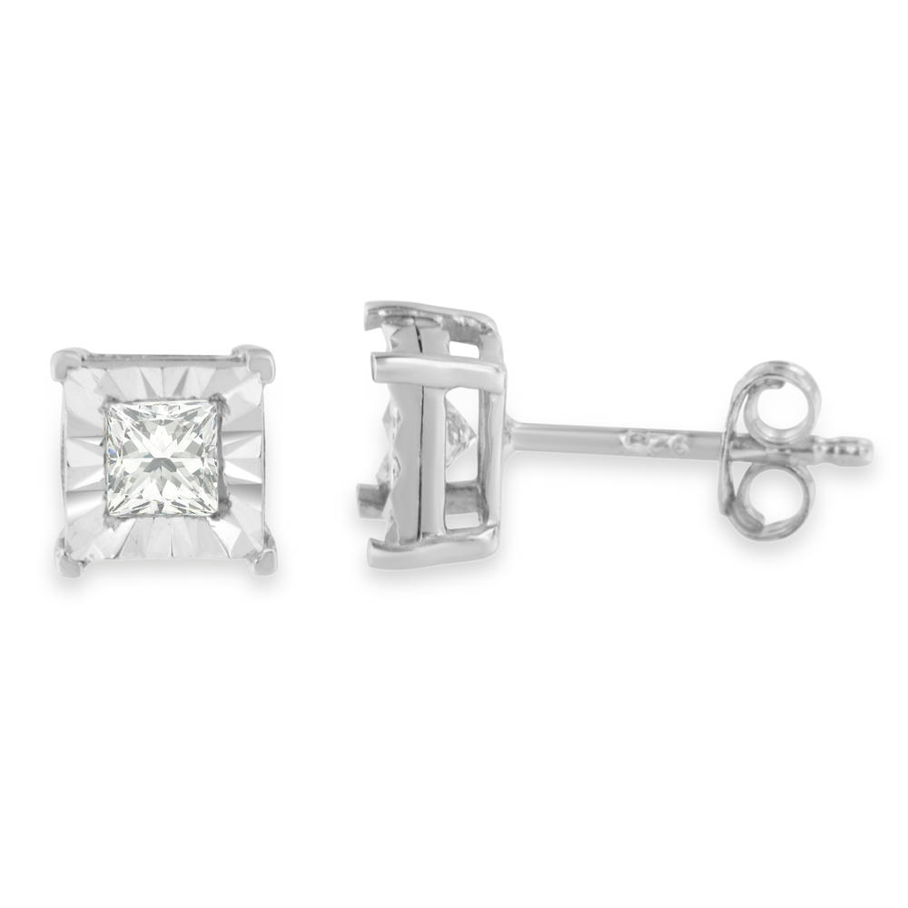 Sterling Silver 0.6ct TDW Princess Diamond Solitaire Stud Earrings (I-J,SI1-SI2)