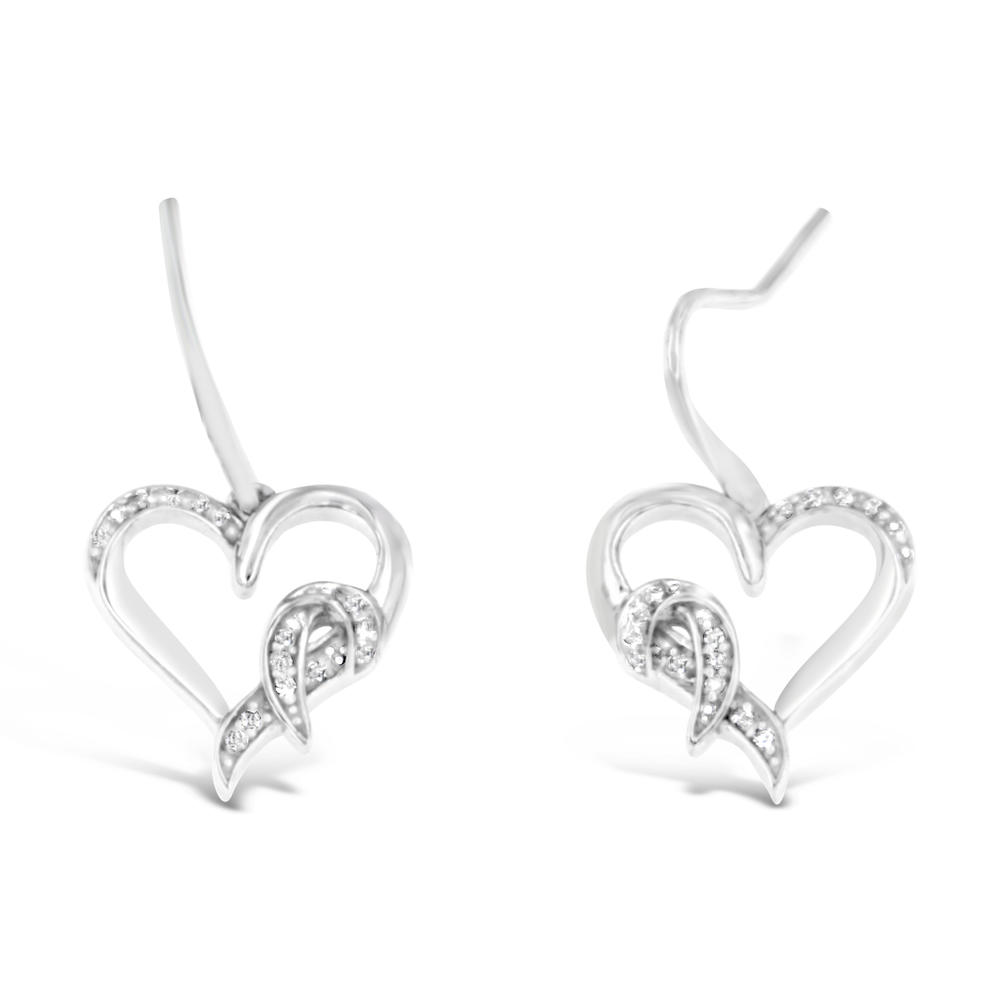 Sterling Silver .09ct TDW Round Cut Diamond Heart Dangle Earrings (H-I,I1-I2)