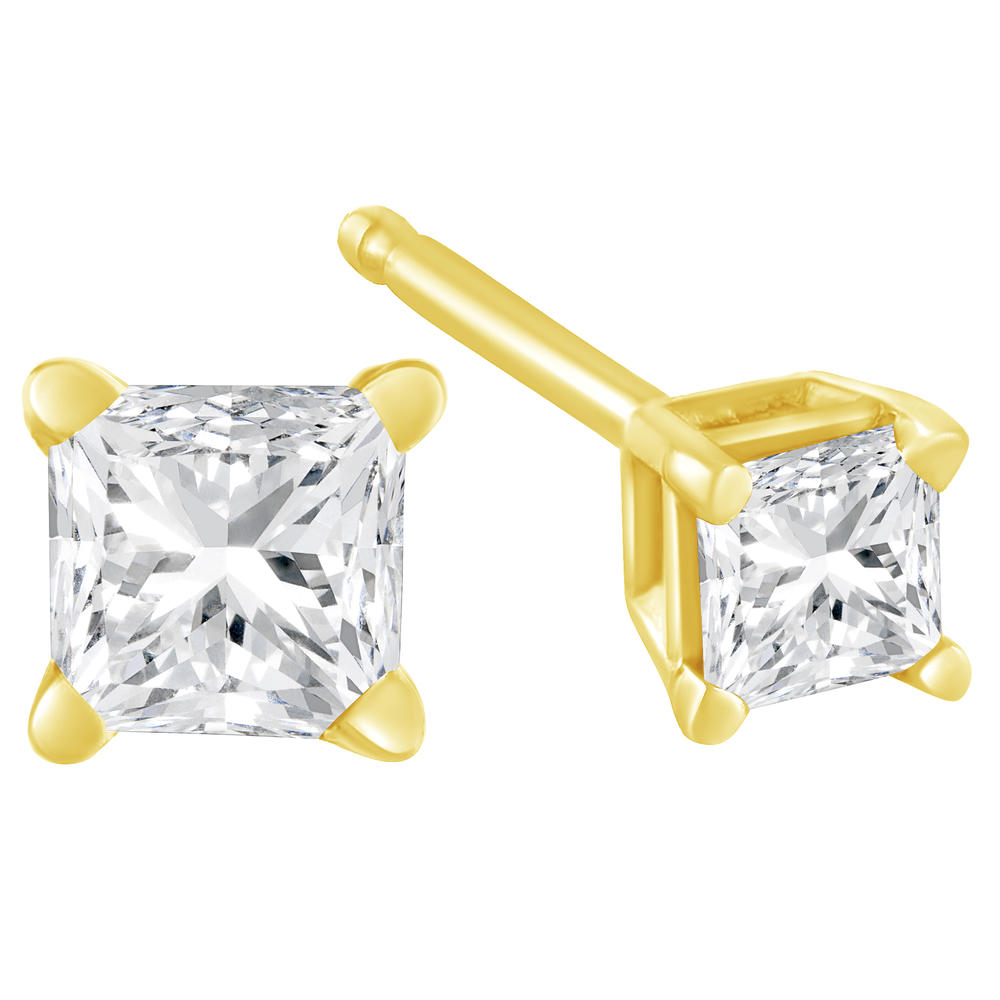 14K Yellow Gold .50ct TDW Clarity Enhanced PrincessCut Diamond Certified Stud Earrings (HI, I1I2)