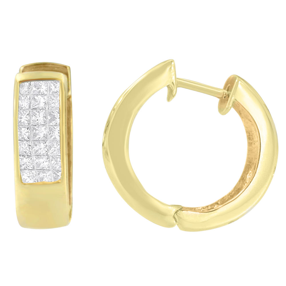 14K Yellow Gold 1/3ct. TDW Princess and Round-cut Diamond Hoop Earrings(H-I,VS1-VS2)