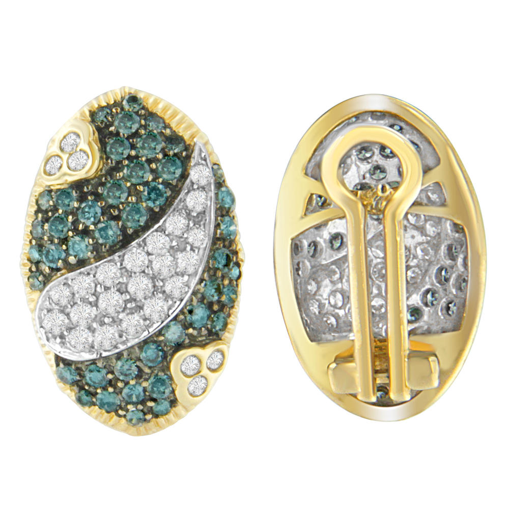 14K Yellow Gold 2 1/4ct. TDW Round-cut Treated Blue Diamond Earrings (H-I,SI1-SI2)