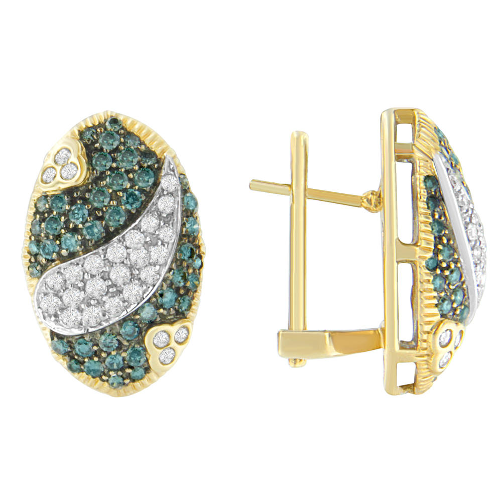 14K Yellow Gold 2 1/4ct. TDW Round-cut Treated Blue Diamond Earrings (H-I,SI1-SI2)