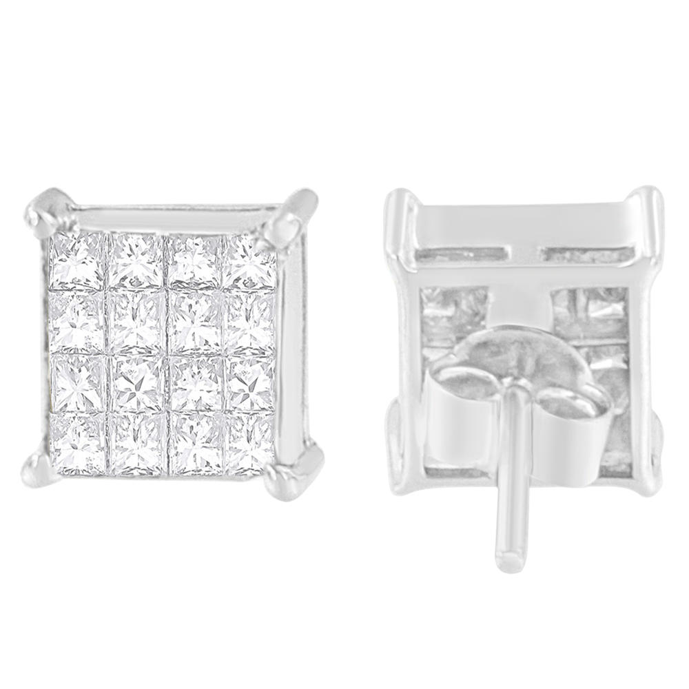 14K White Gold 1ct. TDW Princess-cut Diamond Earrings (G-H,VS2-SI1)