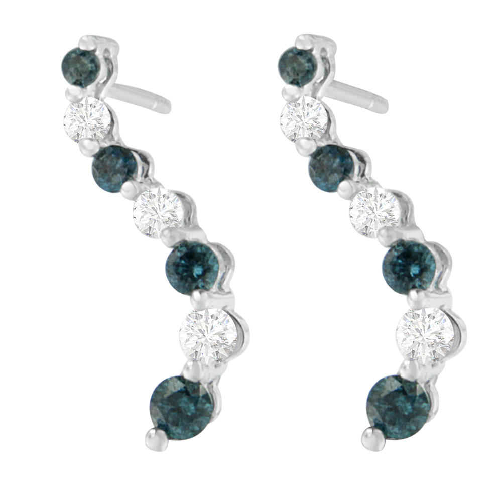14K White Gold 1ct. TDW Round-cut Diamond Treated Blue Earrings (H-I,I1-I2)