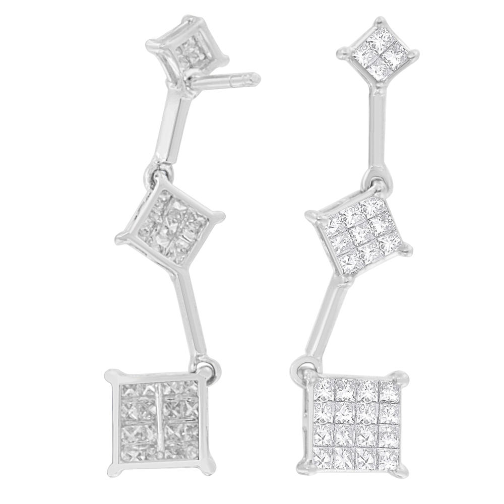 14K White Gold 1ct. TDW Princess-cut Diamond Earrings (G-H,VS1-VS2)