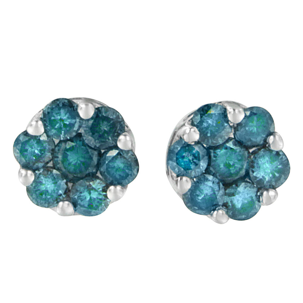 14K White Gold 1 3/4ct. TDW Round-cut Treated Blue Diamond Earrings (Blue, I1-I2)