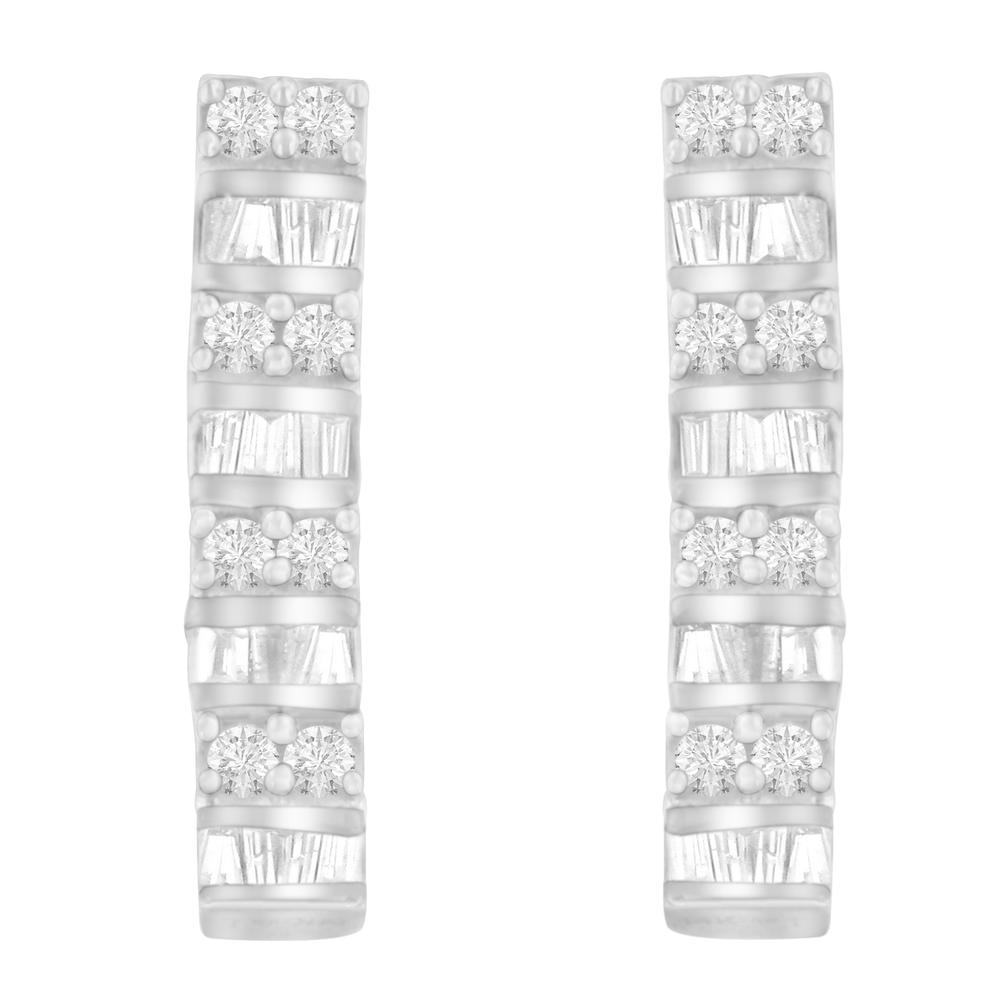 14K White Gold 1.3 ct. TDW Round And Baguette-cut Diamonds Earrings (H-I,SI2-I1)