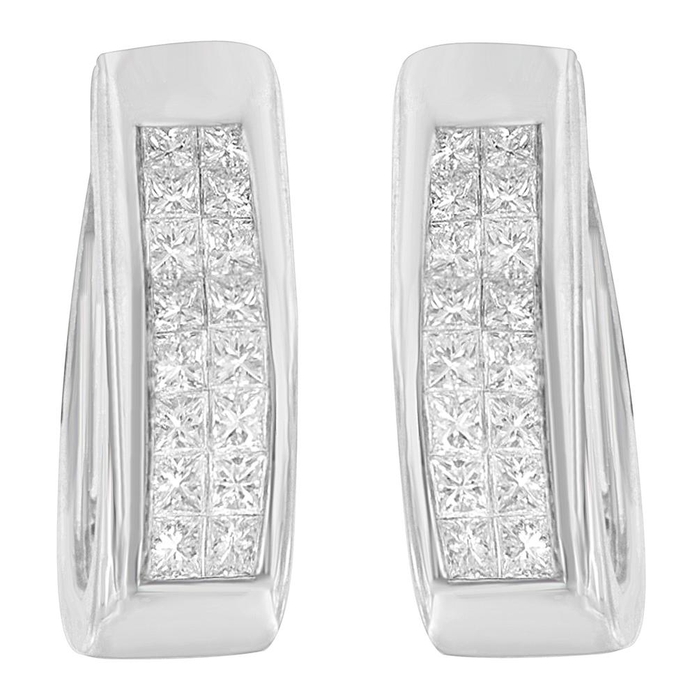 14k White Gold 1 1/10ct TDW Princess-cut Diamond Hoop Earrings (H-I,SI2-I1)