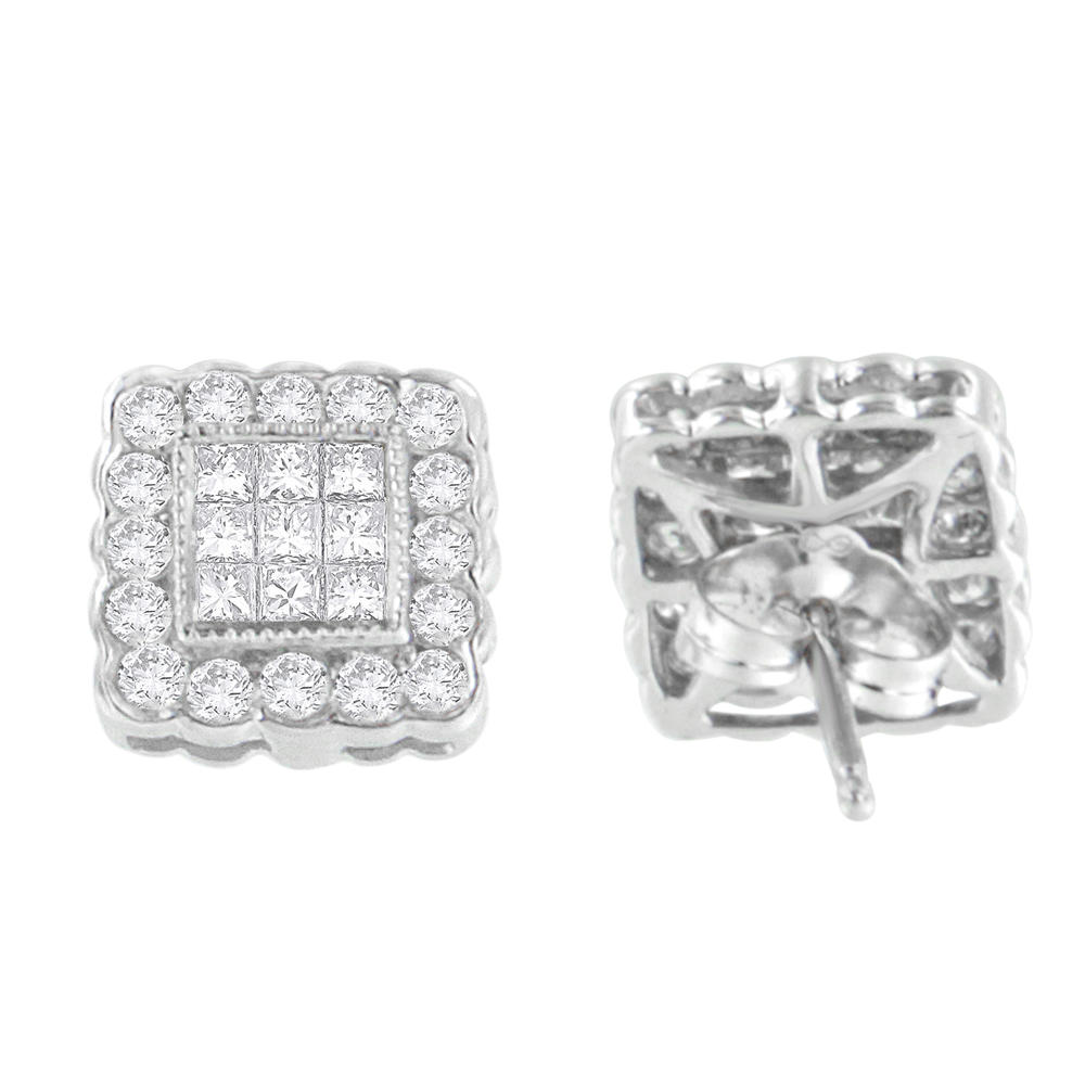 14K White Gold 1ct. TDW Round-cut and Princess-cut Diamond Stud Earring (G-H,SI1-SI2)