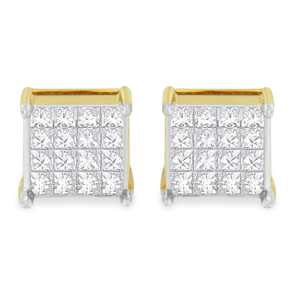 10k Yellow Gold 2 ct. TDW Princess Cut Diamond Stud Earrings  (H-I, I3)