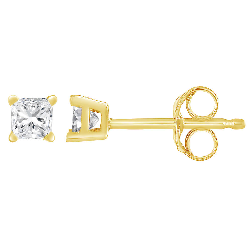 14K Yellow Gold 0.5ct Princess Cut Diamond Solitaire Stud Earrings (H-I, SI2-I1)