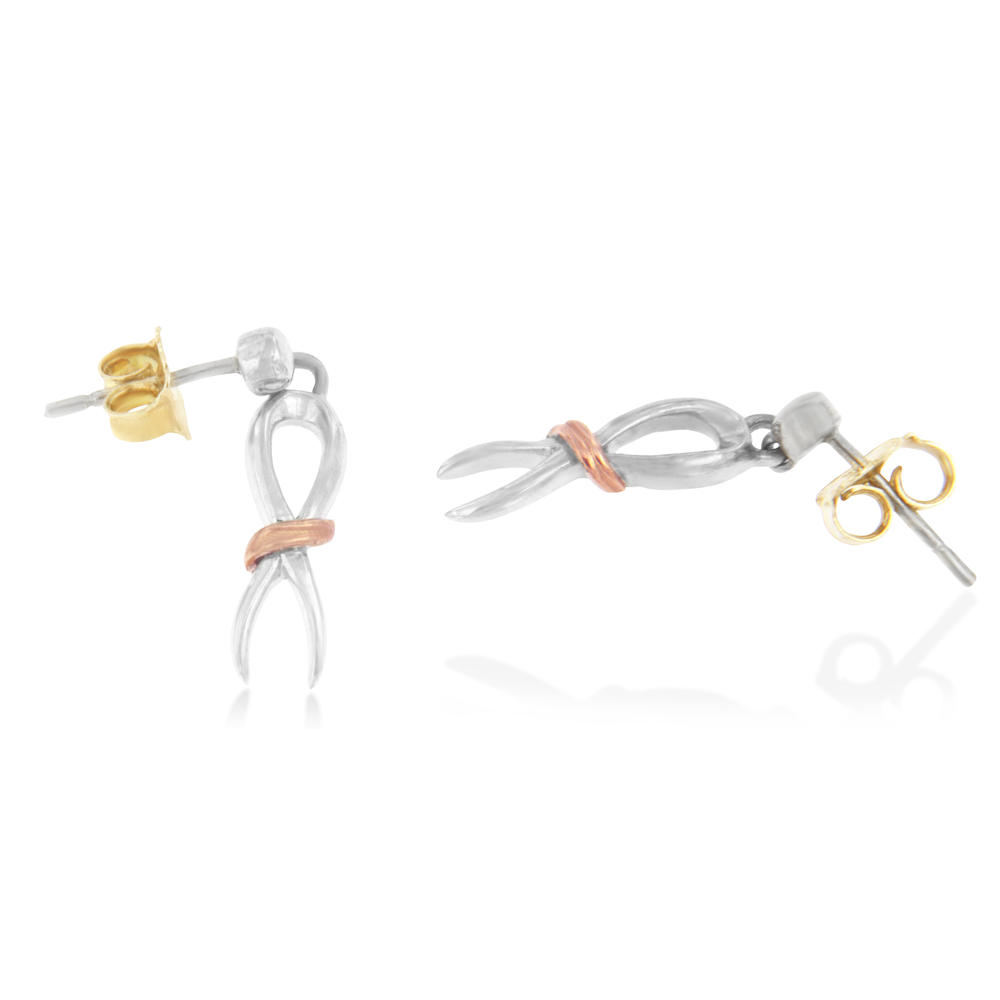 Two-Toned Sterling Silver Ribbon Dangle Earrings