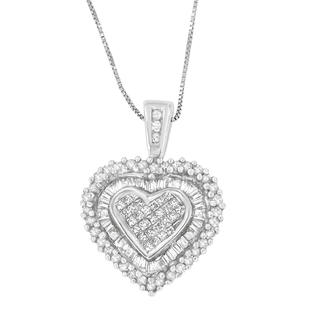 10k white gold black and white diamond heart pendant necklace 10k White Gold 1ct Tdw Multi Cut 1ct Tdw Diamond Heart Pendant Necklace H I I1 I2