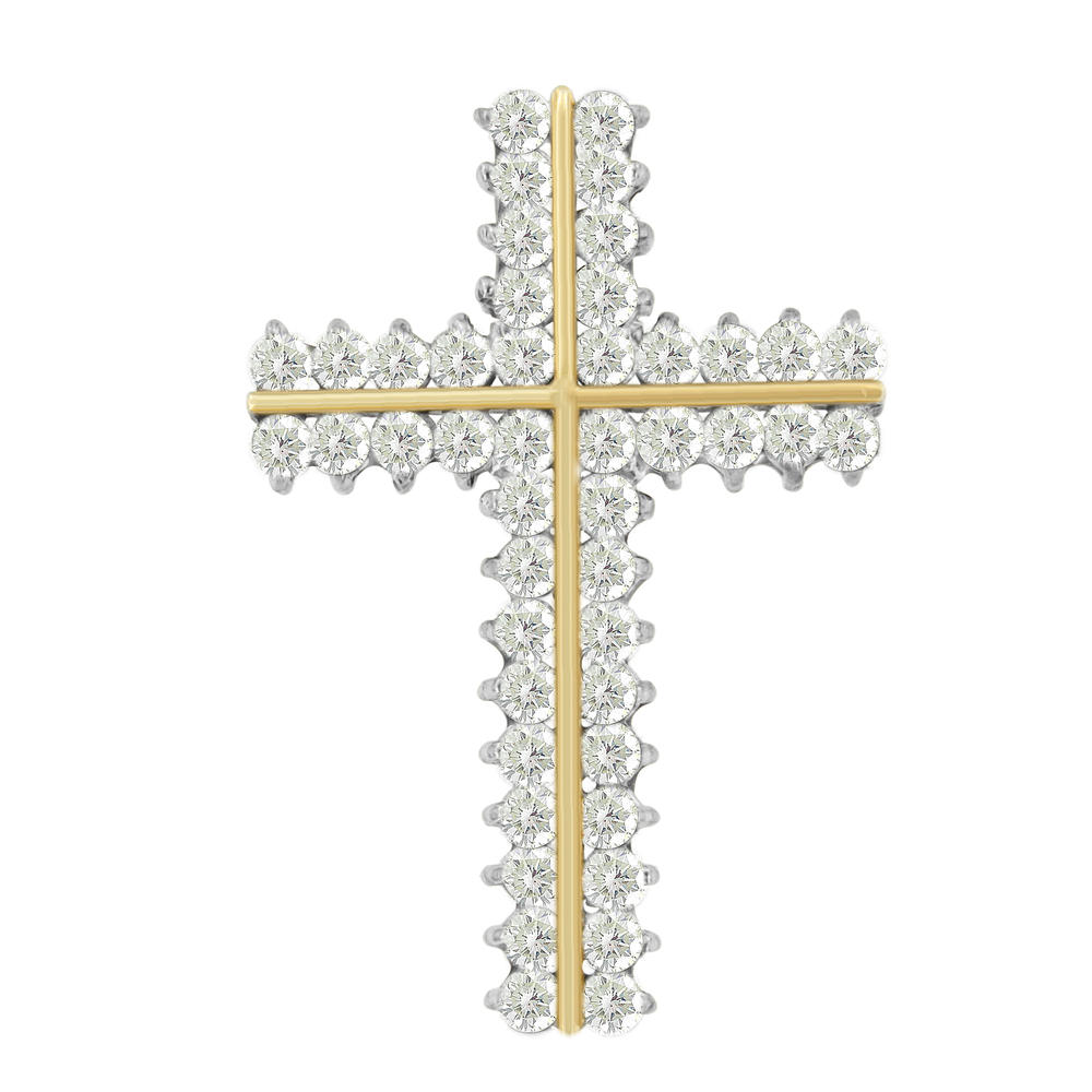10K Yellow Gold 4 CTTW Round Cut Diamond Cross Pendant Necklace (I-J, I1-I2)