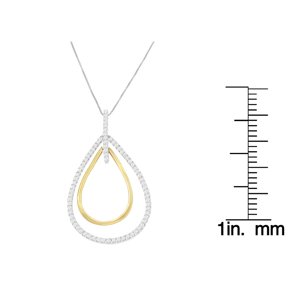 Two-Tone 14K Gold 1 CTTW Round Cut Diamond Double Burst Pendant Necklace (H-I, SI2-I1)