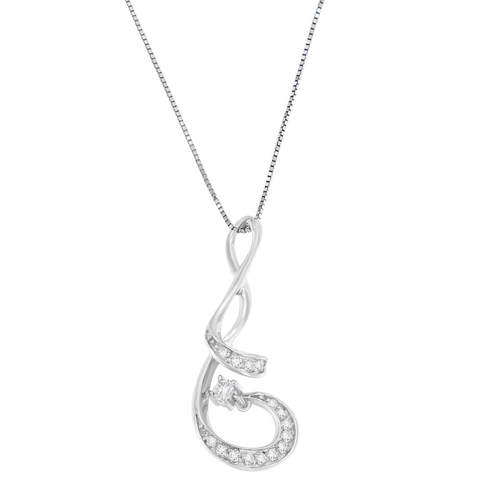 10K White Gold 1/4 CTTW Round-cut Diamond Sparkling Spiral Pendant Necklace (I-J, I2-I3)