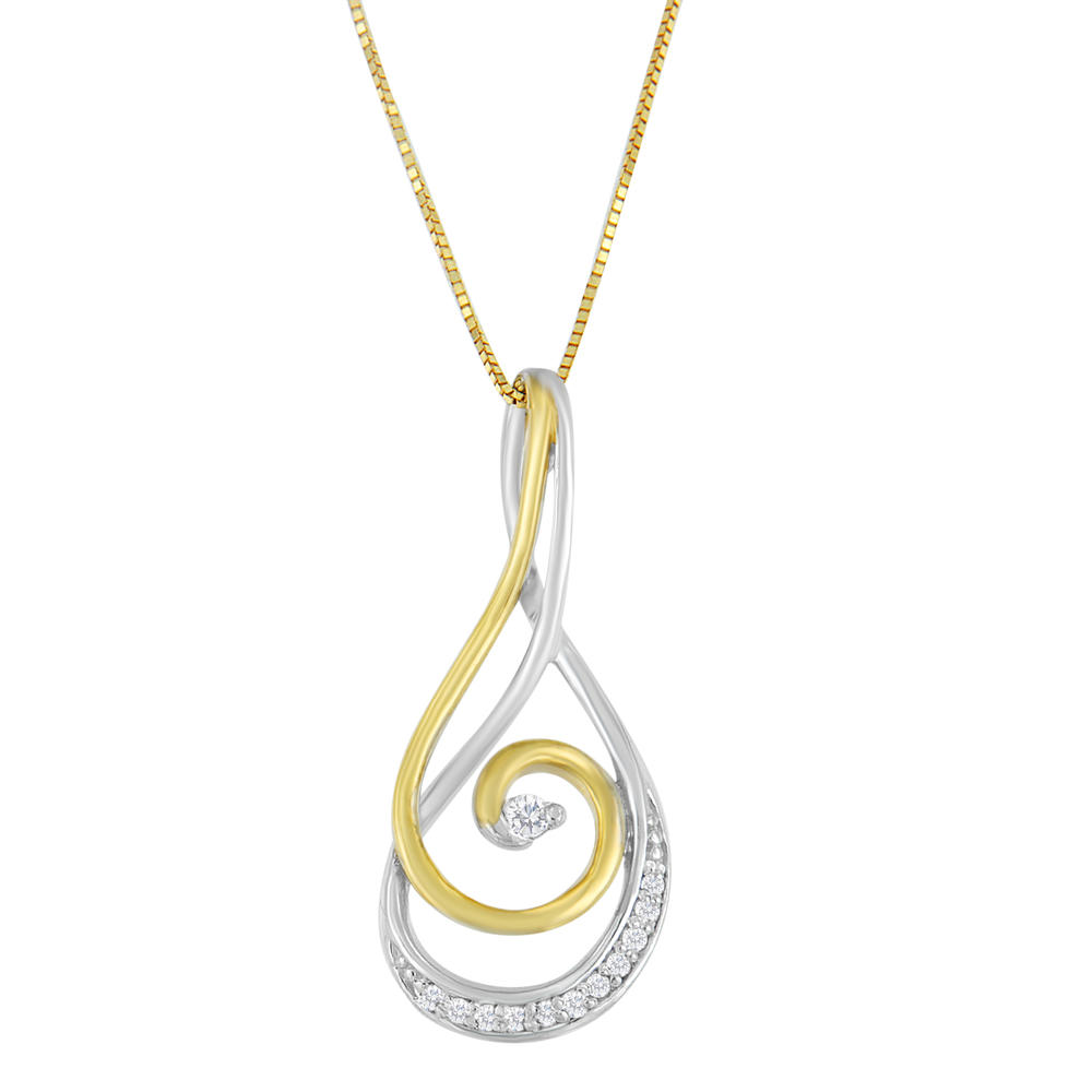 10K Two-Tone Gold 1/6 CTTW Round Cut Diamond Sparkling Spiral Pendant Necklace (H-I, I2-I3)