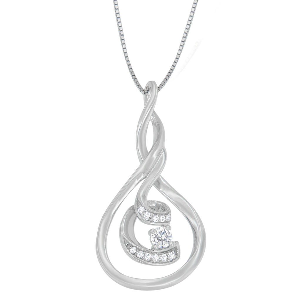 Espira 10K White Gold 1/8 CTTW Round Cut Diamond Layered Spiral Pendant Necklace (H-I, I1-I2)