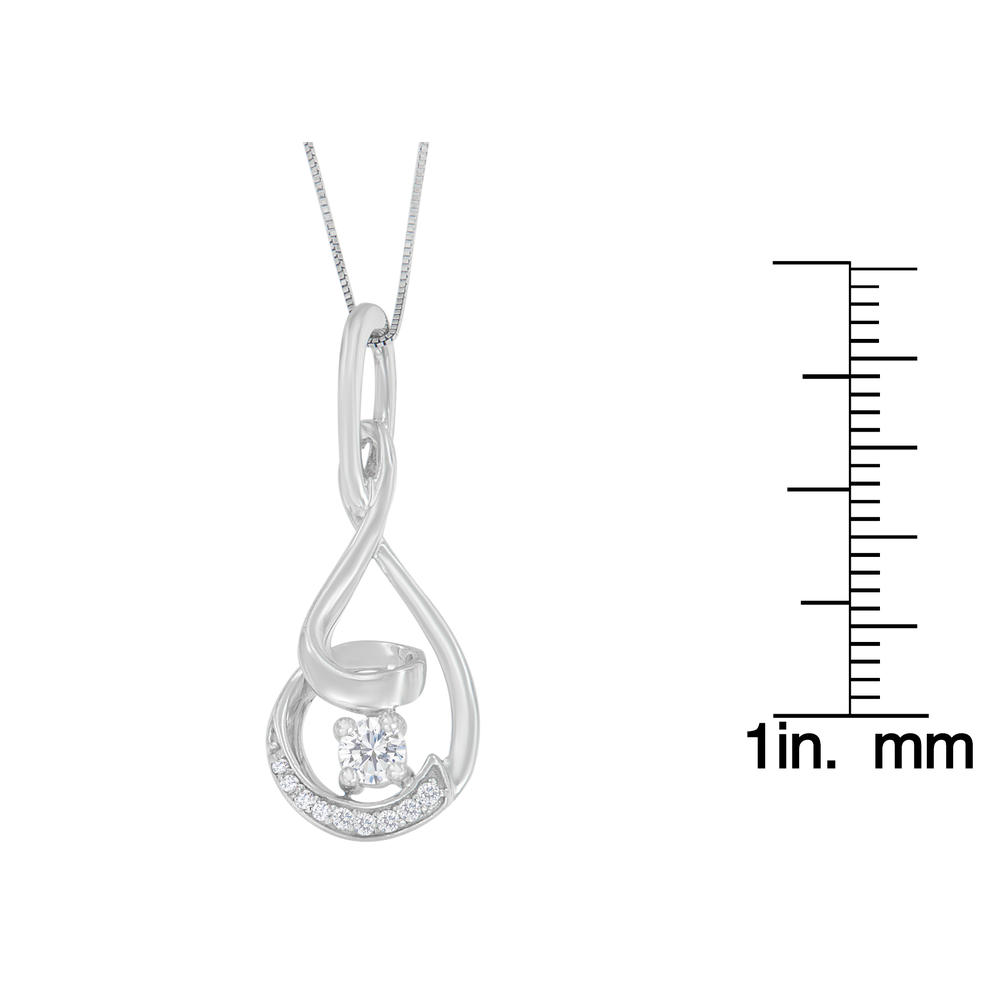 Espira 10K White Gold 1/4 CTTW Round Cut Diamond Spiral Link Pendant Necklace (H-I, I1-I2)