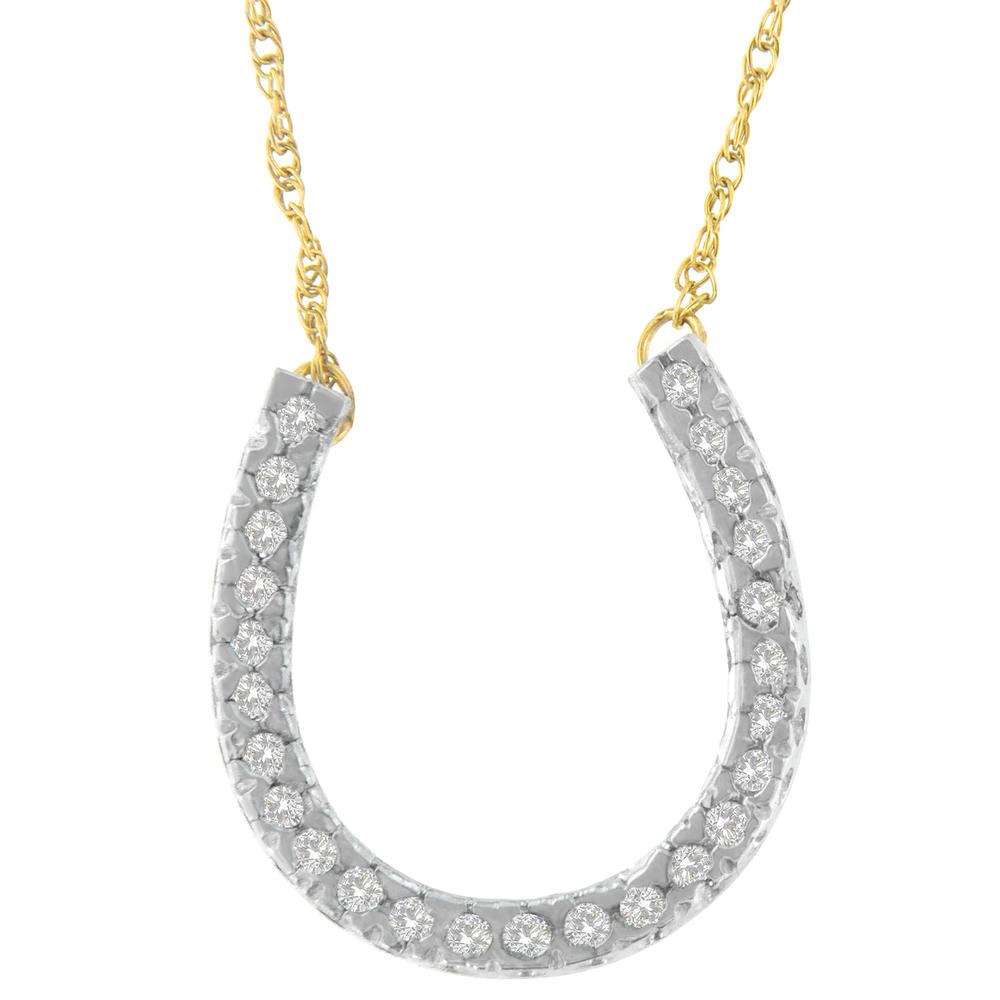 14K Two-Tone Gold 0.4 CTTW Round Cut Diamond Horseshoe Pendant Necklace (H-I, I1-I2)