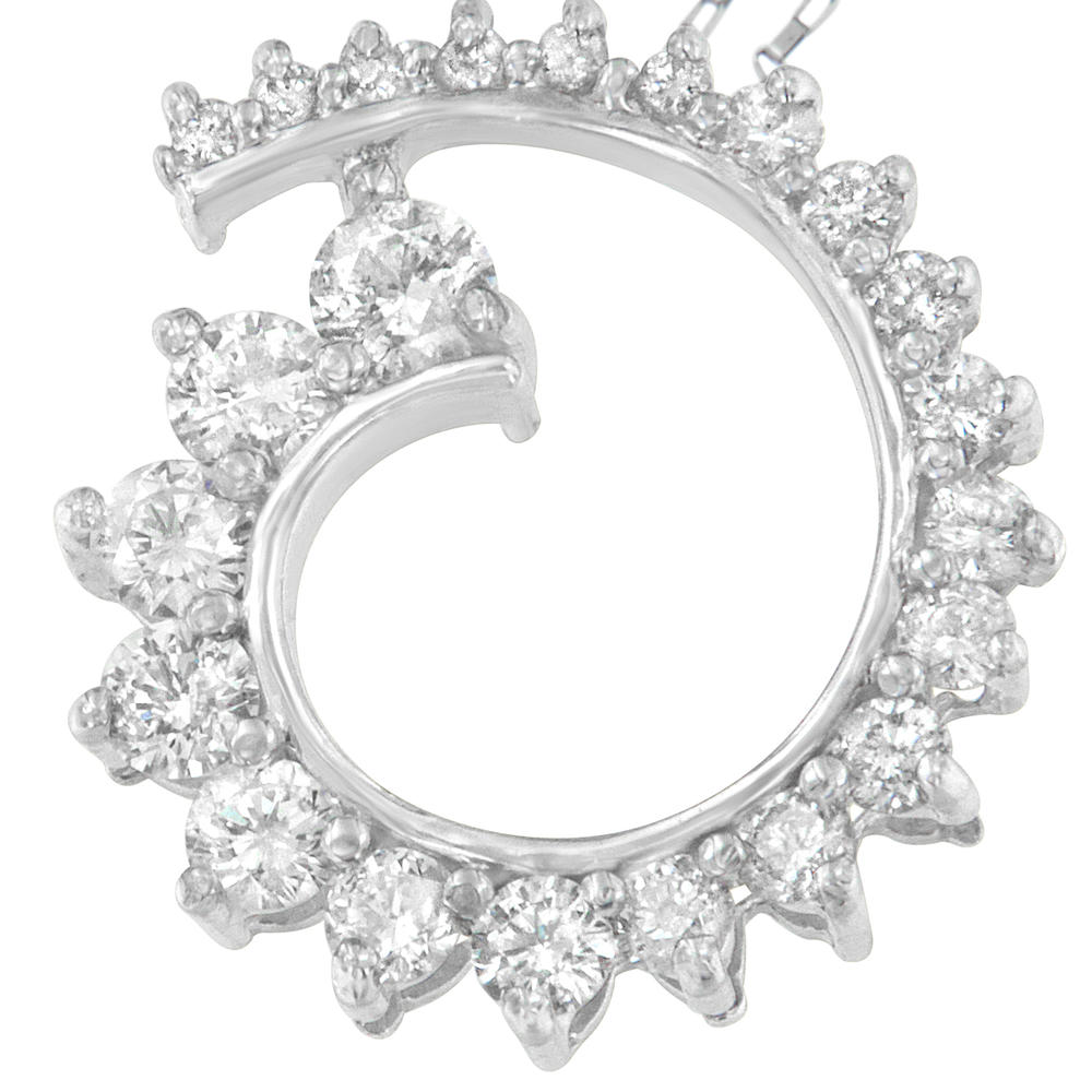 10K White Gold 1 CTTW Round Cut Diamond Curve Pendant Necklace (H-I, I1-I2)