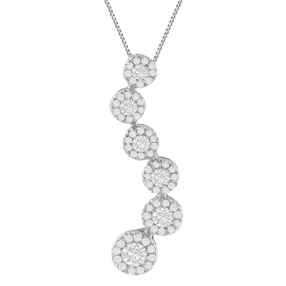 14K White Gold 1 CTTW Round Cut Diamond Journey Circle Pendant Necklace (H-I, I1-I2)