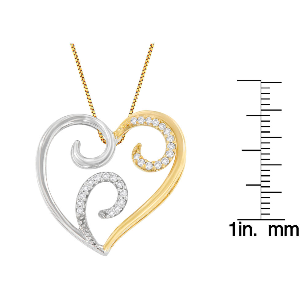 10k Two-Toned Gold 0.1 CTTW Round Cut Diamond Swirl Heart Accent Pendant Necklace (H-I, I1-I2)
