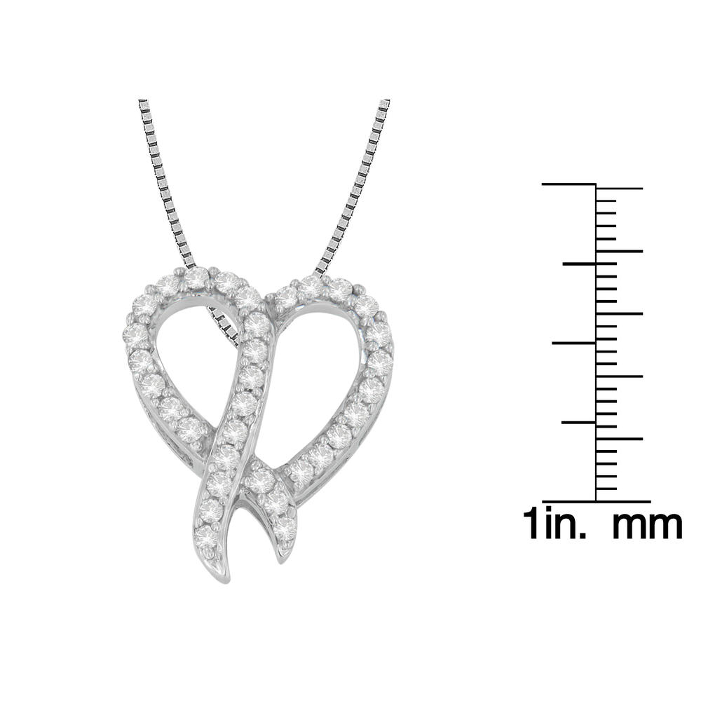 Sterling Silver 0.2 CTTW Round Cut Diamond Ribbon and Heart Shape Fashion Pendant Necklace (I-J, I1-I2)