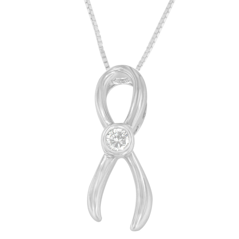 Sterling Silver 0.1 CTTW Round Cut Diamond Ribbon Accent Pendant Necklace (H-I, I1-I2)