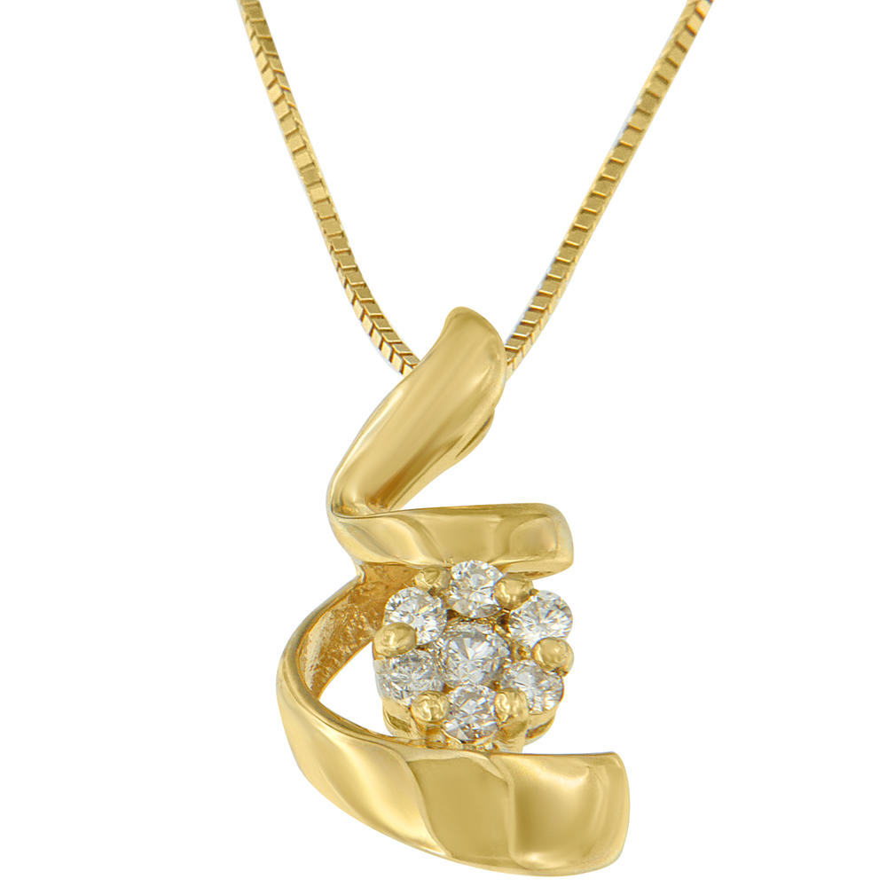Espira 10K Yellow Gold 0.25 CTTW Round Cut Diamond Spiral Pendant Necklace (I-J, I2-I3)