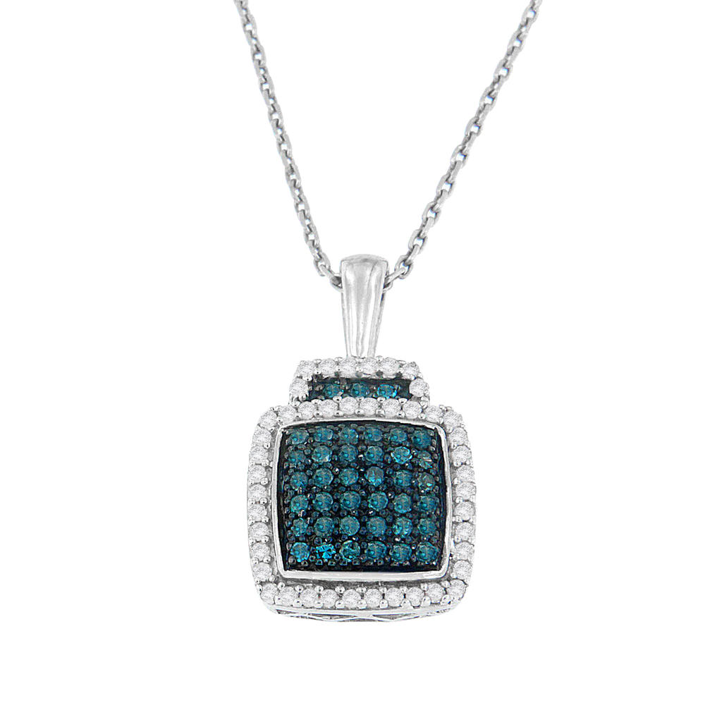 Sterling Silver 0.5 ct TDW Round Cut White and Treated Blue Diamond Block Pendant Necklace (I-J, I1-I2)