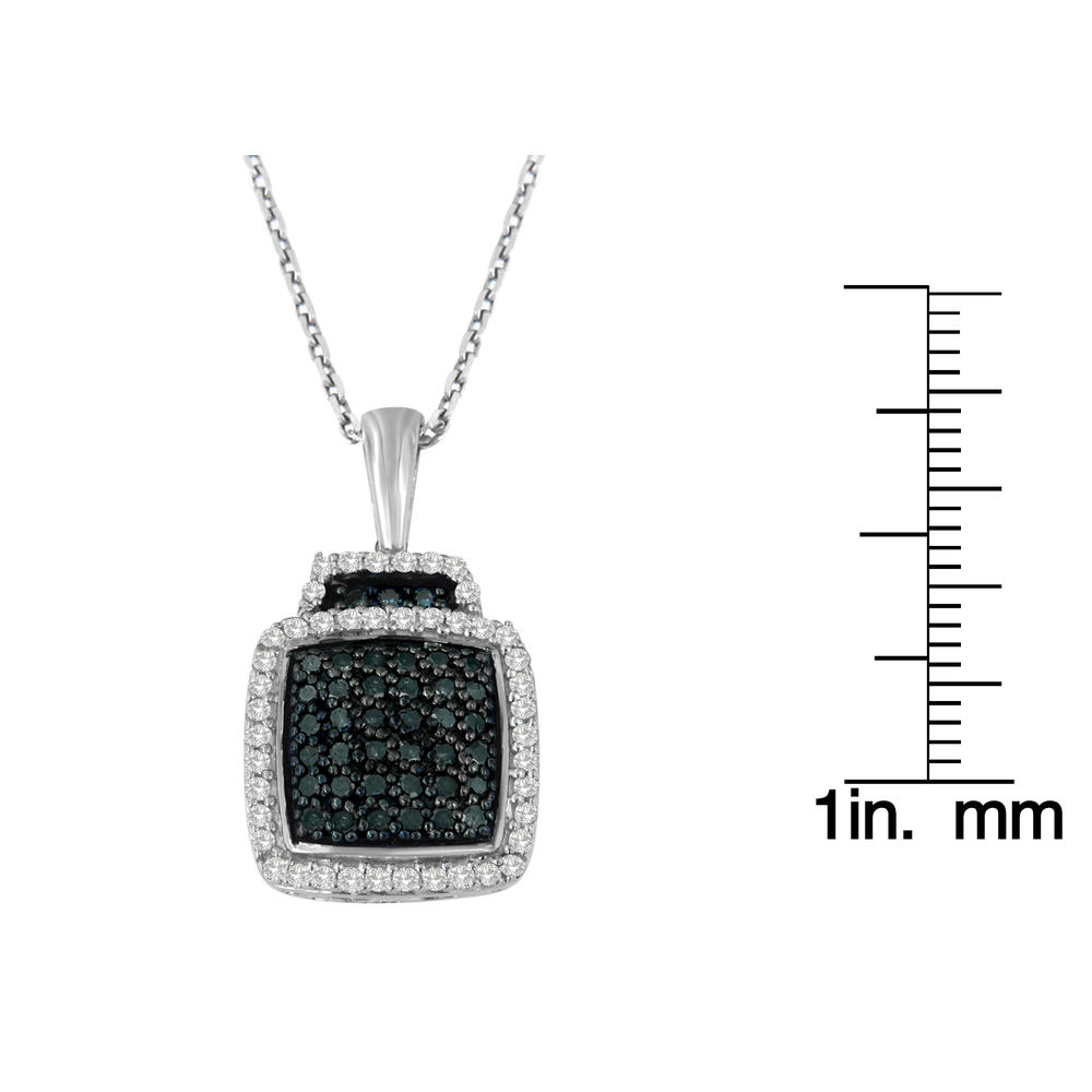 Sterling Silver 0.5 ct TDW Round Cut White and Treated Blue Diamond Block Pendant Necklace (I-J, I1-I2)