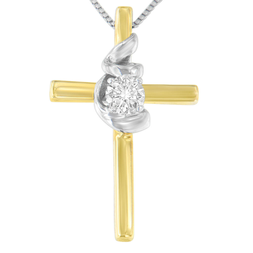 10k Two-Toned Gold 0.1 CTTW Cross Knot Diamond Pendant Necklace (H-I, SI2-I1)