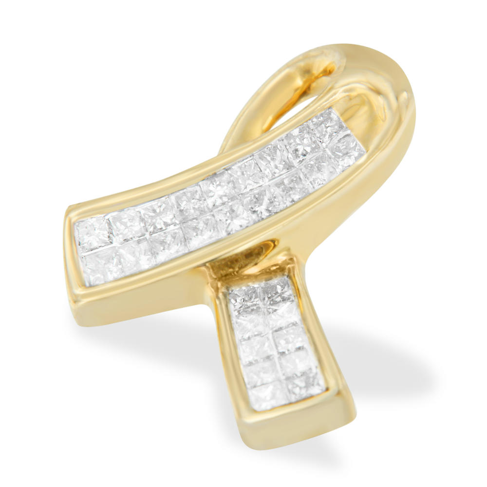 10k Yellow Gold 0.5 CTTW Princess Cut Diamond Ribbon Accent Fashion Pendant (I-J, I1-I2)