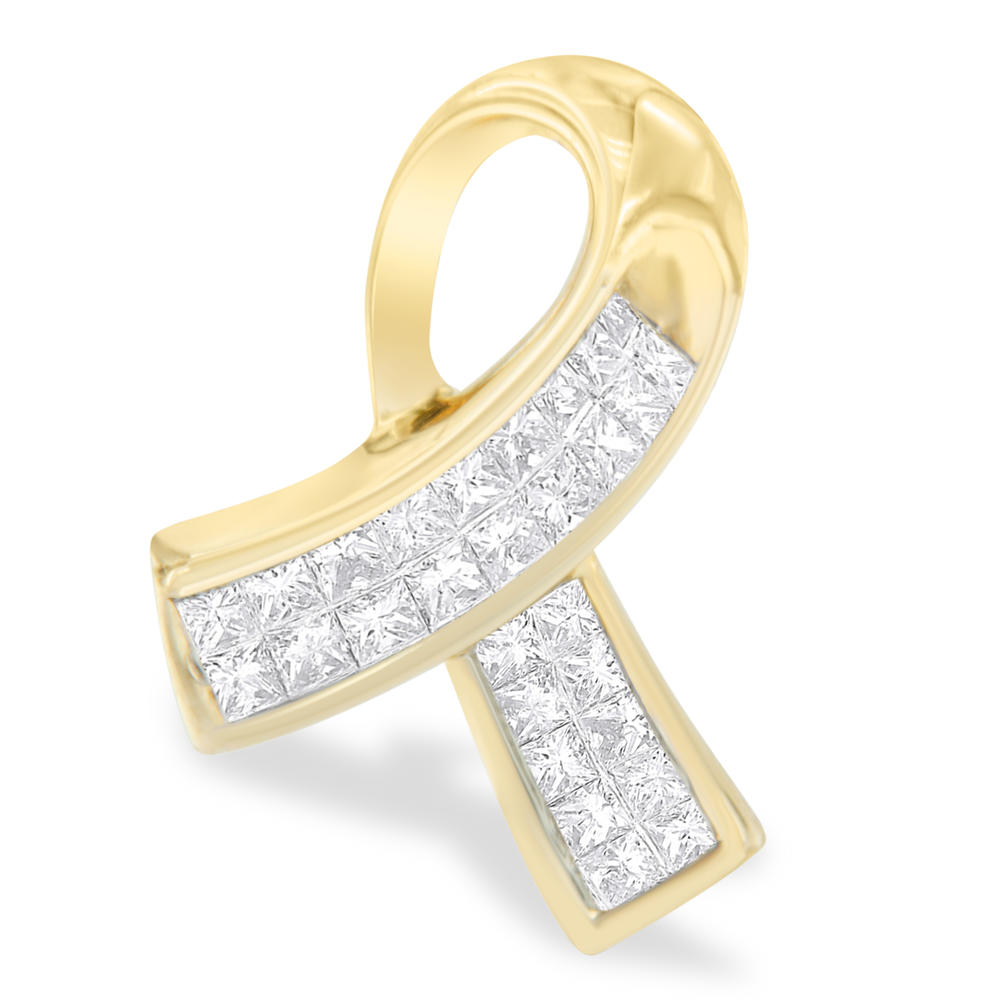 10k Yellow Gold 0.5 CTTW Princess Cut Diamond Ribbon Accent Fashion Pendant (I-J, I1-I2)