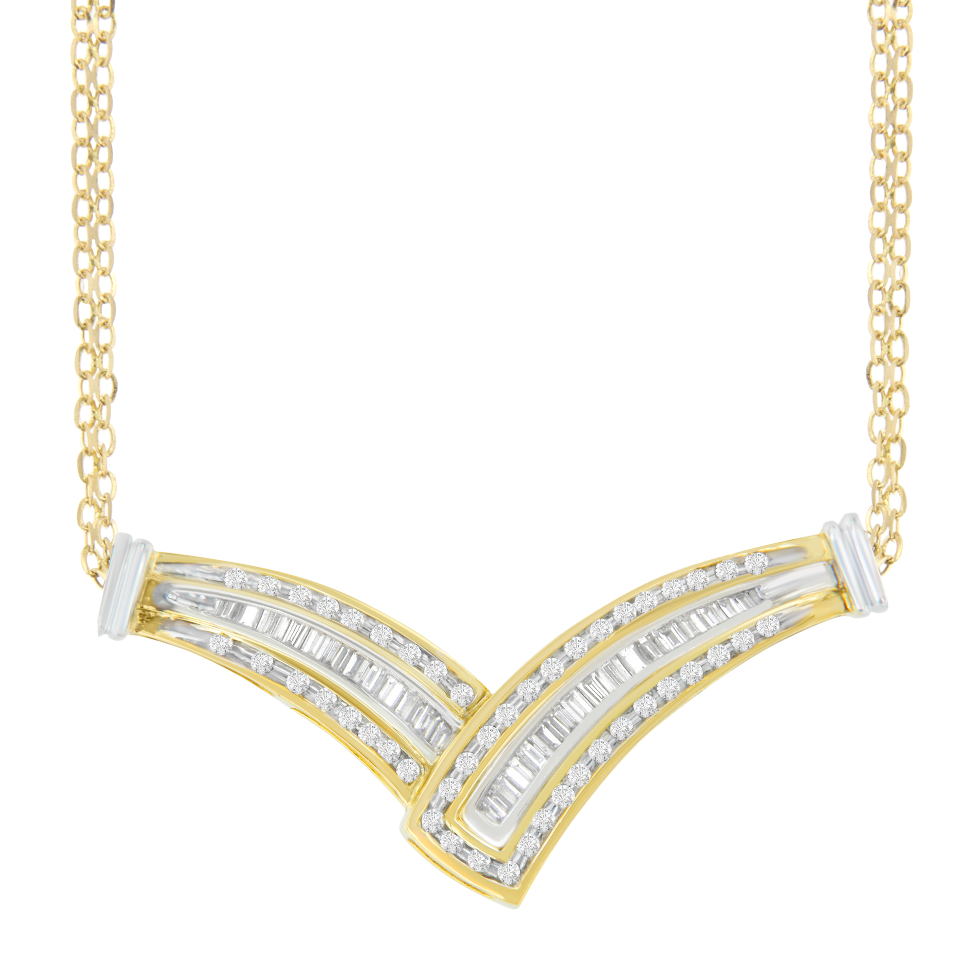 14k Yellow Gold 0.5 ct. TDW Round and Baguette Diamond Fashion Pendant (I-J, I1-I2)