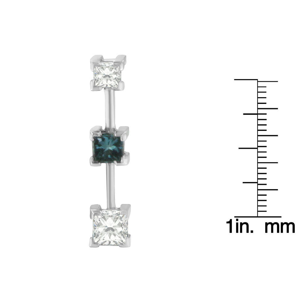 14K White Gold 0.90ct. TDW Treated Blue and White Princess-cut Diamond Pedant (H-I,SI2-I1)