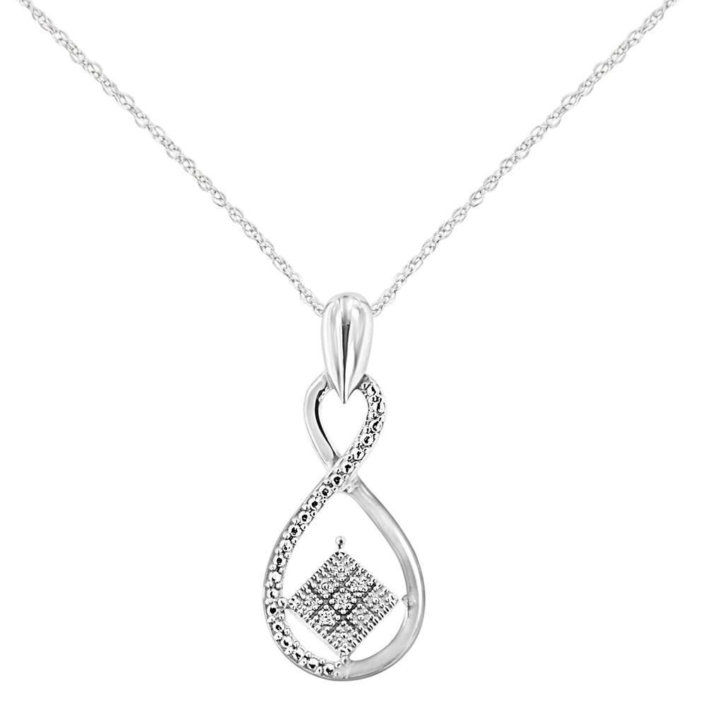 Sterling Silver 0.02ct TDW Round Cut Diamond Infinity and Square Accent Pendant Necklace (H-I,I2)